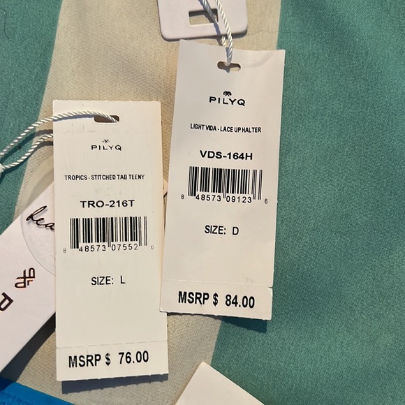 NWT PILYQ Bikini Halter Top and Stitched Tab Bottoms Size D Top and L Bottoms - Picture 8 of 8